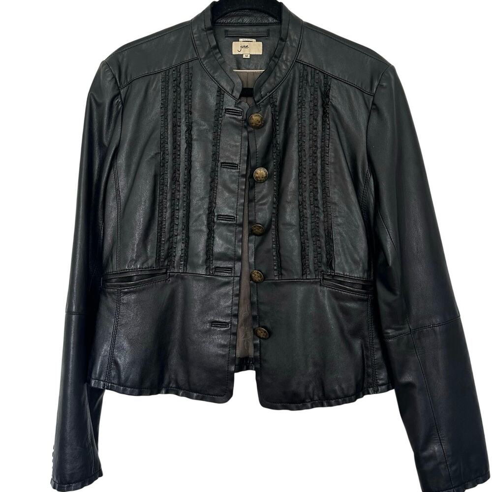 June (M) Black Leather/Silk Jacket Military Y2K Boho IndieSleaze Whimsygoth Chic
